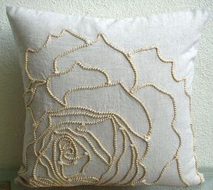 Handmade Dark Brown Silk Cotton Cushion <b>Cover</b> With Gold Bead Embroidery For <b>Sofa</b> Pillow Home Decoration Hotel Bed <b>Throw</b> Square - Product Image 3