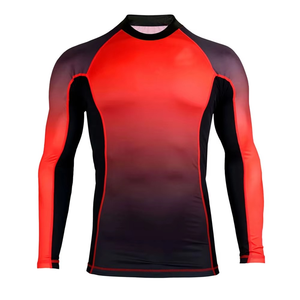 Chemise de compression pour homme à manches longues, noire et rouge, imprimé géométrique, séchage rapide, en spandex et polyester - Product Image 1