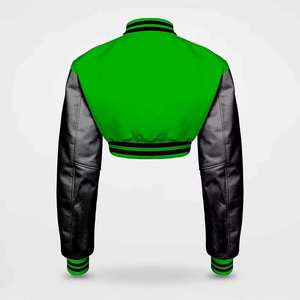 <b>Womens</b> <b>Black</b> White Gray Varsity Bomber <b>Jacket</b> Stand Collar Silk Screen Logo Embroidered Sleeves Snap Button Genuine Leather - Product Image 5