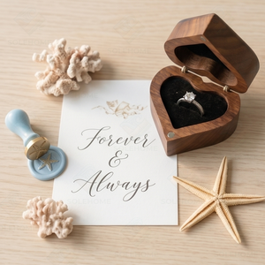 Caja de Joyería de Bambú con Resina Epoxi Pulida en Forma de Corazón, Caja para Anillo de Compromiso con Ola Oceánica 3D, Estilo Marino, para Regalo - Product Image 4