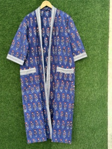 Bata Kimono de Algodón Hecha a Mano para Mujer con Cuello en V, Manga Larga, Cinturón, Cómoda, Suave, Lavable a Máquina, para Verano - Product Image 3