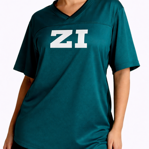 Camiseta de fútbol americano de malla lisa para mujer, cuello en V oversize, top deportivo de poliéster, personalizable, servicio mayorista OEM a granel - Product Image 5