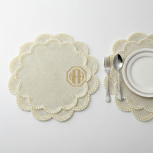 Custom Luxury Satin Fabric Beaded Placemats Handmade Dining <b>Table</b> <b>Mats</b> Wholesale Export Quality for Hotels Restaurants Bulk - Product Image 4