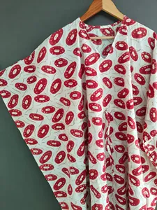 Vestido maxi caftán bohemio chic con estampado a mano, cuello en V, corte holgado para mujer, ropa de algodón para resort, vestido informal de verano - Product Image 5