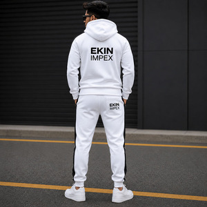 Custom Men’s White Zip Up Hoodie Tracksuit <b>Set</b> Sportswear Fleece Jogger <b>Set</b> OEM Private Label - Product Image 2