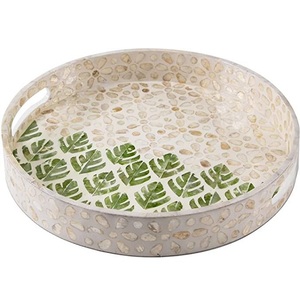 Bandeja Moderna de Lujo con Incrustaciones de Madreperla, Multifuncional, de Alta Calidad, para Decoración, Almacenamiento de Frutas y Aperitivos, Bandeja Redonda para Servir - Product Image 1