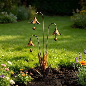 Piquet de jardin en métal rustique fait main, léger, décoratif, sculpture florale extérieure pour pelouse, jardin, patio, cour, aménagement paysager - Product Image 6