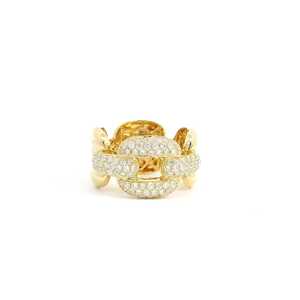 Chain Link Statement <b>Rings</b> 14K 18K Solid Gold Round Lab Grown Diamonds Pave Chunky Cuban <b>Stacking</b> Hip Hop Iced Out Bands Jewelry - Product Image 1
