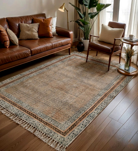 Tapis en coton naturel NYKO MART, tapis fait main lavable, décoration intérieure bohème, géométrique, écologique, antidérapant - Product Image 1