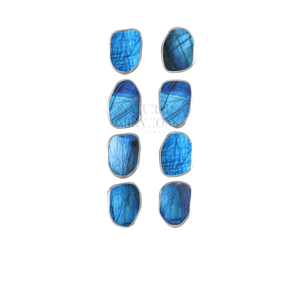 925 Sterling Silver Natural Labradorite Rough <b>Butterfly</b> Lock Stud Earrings Classic Style Bezel Setting Pack of 4 Pairs - Product Image 1