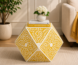 Table basse hexagonale moderne en résine avec incrustations d'os, table d'appoint géométrique, table de chevet florale avec incrustations d'os pour chambre et salon - Product Image 6