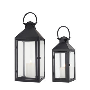 Ensemble de 2 lanternes à bougies noires modernes avec poignée dorée, lanterne suspendue en verre pour la décoration de table de mariage, de la maison ou du patio - Product Image 3