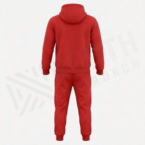 Ensemble de survêtement rouge à capuche pour homme, sweat-shirt et pantalon décontractés à fermeture éclair, couleur unie, respirant, en coton, pour l'automne - Product Image 2
