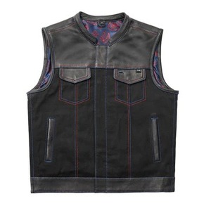 Chaleco de Motociclista de Cuero y Mezclilla Estilo Club de Caza para Hombre, con Espacio Oculto para Portar Armas - Product Image 1