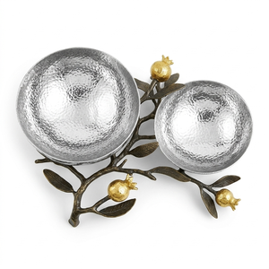 Juego de recipientes de metal de 2 niveles hechos a mano para condimentos y aperitivos con base de rama, plato vintage para dulces para bodas, fiestas, hogar y hotel - Product Image 1