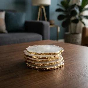 Natural Quartz Stone <b>Coaster</b> Set Handmade Crystal Agate <b>Coasters</b> Gold Edge Decorative <b>Drink</b> <b>Coasters</b> for Home Table Dining Room - Product Image 4