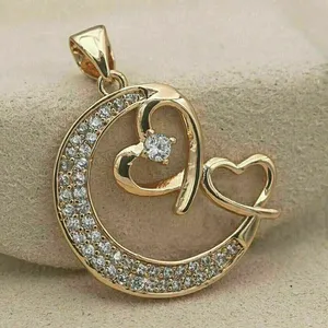 Colgante de Diamante de Corazón de Media Luna con Corte Redondo Simulado de 2CT, Chapado en Oro Amarillo de 14K sobre Plata, de Lujo - Product Image 3