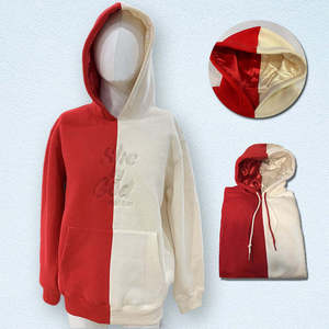 Sweat-shirt à capuche bicolore pour homme, rouge et blanc, en polaire, décontracté, pour l'automne, avec poche avant imprimée, coupe classique - Product Image 3