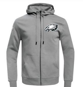 Sweat-shirt unisexe gris à fermeture éclair avec logo aigle brodé sur le devant, coupe classique, décontracté, en molleton imprimé numériquement, 100 % coton, pour l'hiver - Product Image 1