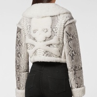 Blouson en cuir de mouton pour femme, nouvelle veste bombardier en fausse fourrure blanche avec imprimé serpent Python en relief