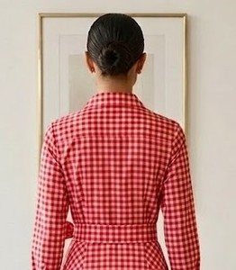 Ladies Red Plaid Maxi Cotton Dress Long Sleeve <b>Button</b> Front Belted A Line Fashion Dress. - Product Image 4