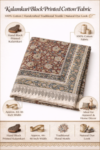 ผ้าฝ้ายโดบี้พิมพ์ลายคาลัมคารี ลายเรขาคณิตนามธรรม ผลิตด้วยมือจากอินเดีย สำหรับเสื้อผ้า เครื่องประดับ และของตกแต่ง - Product Image 6