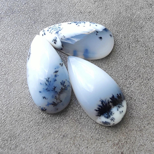 Cabochon d'agate dendritique naturelle, forme poire/goutte d'eau, calibré, dos plat, pierre précieuse - Product Image 4