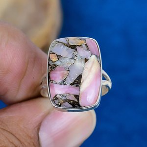 Natural Pink <b>Opal</b> Copper Cushion Shape Gemstone <b>Ring</b> 925 Sterling <b>Silver</b> - Product Image 2