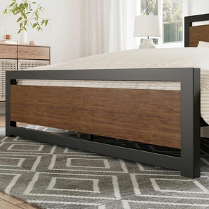 Midcentury Modern Queen Platform <b>Bed</b> with <b>Black</b> Metal Frame and Solid Wood Walnut Wood-Grain Headboard - Product Image 4