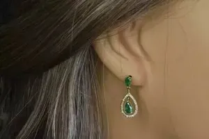 Moissanite <b>Green</b> Teardrop Dangle <b>Earrings</b> 925 Sterling Silver Gold Plated Women Luxury Jewelry Gift - Product Image 4