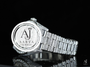 Montre mécanique analogique à cadran blanc en acier inoxydable, bracelet de 20 mm, incrustation de diamants, boîtier rond, bijou de luxe, cadeau - Product Image 2