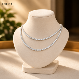 Custom Double Row <b>Tennis</b> <b>Necklace</b> Round Brilliant Diamond 925 Sterling Silver Jewelry - Product Image 2