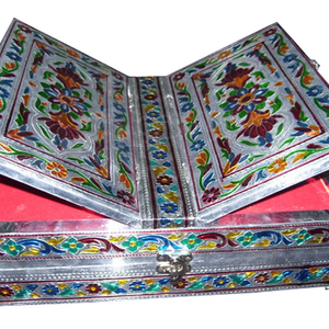 Handcrafted Meenakari Gold-Plated Brass <b>Book</b> Shaped <b>Box</b> Decorative Storage Case Embossing Printing Quran Bible Lid Colorful - Product Image 1
