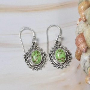 Green Turquoise 925 Sterling <b>Silver</b> <b>Earrings</b> Handmade Boho Jewelry for Women Fine <b>Stud</b> <b>Earrings</b> - Product Image 2