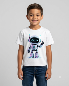 T-shirt en coton respirant à manches longues pour homme, imprimé avec un personnage de robot mignon, style décontracté, design de logo sur le devant - Product Image 2