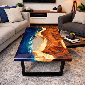Mesa de Comedor Rectangular de Resina Epoxi con Diseño de Olas Oceánicas, Mesa de Resina Hecha a Mano Inspirada en la Playa, Muebles de Comedor Costeros - Product Image 3