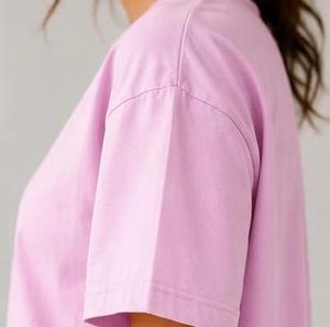 Camiseta Casual de Mujer, Cuello Redondo, Manga Corta, Corte Holgado, Color Rosa Sólido, Tejido de Punto Jersey, 100% Algodón, Para Todas las Temporadas, Largo Regular - Product Image 3