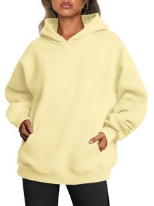 Sweat-shirt à capuche oversize en molleton écologique pour femme, noir uni, coupe ample, manches longues, style streetwear - Product Image 1