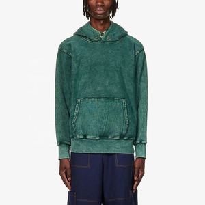 Hoodies pour hommes de qualité supérieure, couleur verte unie, effet délavé, manches longues, hoodies élégants avec poches kangourou - Product Image 4
