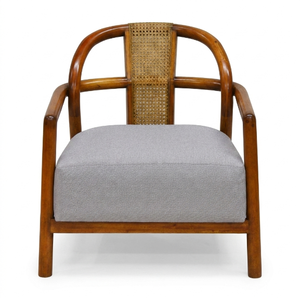 Fauteuil d'appoint moderne en bois rembourré avec dossier en rotin pour salon, hôtel, maison, bureau - Product Image 1