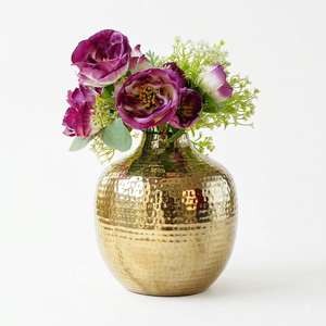 Florero de latón martillado hecho a mano |   Jarrón Decorativo de Metal Dorado |   Centro de Mesa Redondo para Decoración del Hogar |   Jarrón de Latón al por Mayor - Product Image 1