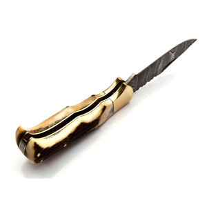 Damascus Steel Folding Knife Compact Handmade Pocket Knife Outdoor <b>Camping</b> Hiking Fishing Travel Work Utility <b>Tool</b> - Product Image 3
