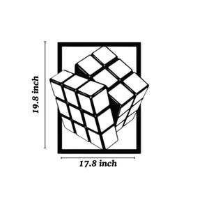 Décoration murale en métal 3D en forme de cube, art mural géométrique moderne inspiré des puzzles, noir, découpe laser - Product Image 2