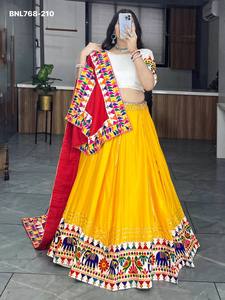 Festival wear Rayon Cotton with Animal Motif-Gamthi Work & <b>Gota</b>-Patti Border Lehenga-Choli & Gamthi-Border Dupatta Woman Fashion - Product Image 2