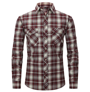 Camisa de esmoquin de franela a cuadros de manga larga para hombre, de poliéster/algodón, transpirable, de corte regular, tallas S-2XL, doble botonadura, ideal para primavera. - Product Image 2