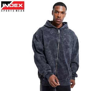 เสื้อฮู้ดซิปผู้ชาย Index Sportswear ผ้าฝ้าย 100% เฟรนช์เทอร์รี่ ล้างสีพื้น สวมใส่สบายๆ สำหรับฤดูใบไม้ร่วง - Product Image 3
