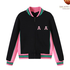 AKA Black Air Tech Fleece <b>Warm</b> Up <b>Jacket</b> Pink Green Trim Full Zip Athletic <b>Jacket</b> Women's Casual Sports Outerwear - Product Image 2