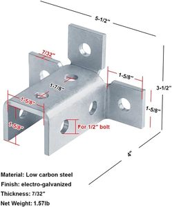 MISA Wing Shaped Strut Fittings 4 Pack for 1-5/8" Channel, Heavy-Duty Wing Connector <b>Brackets</b>, 7/32" Thick Durable Steel - Product Image 3
