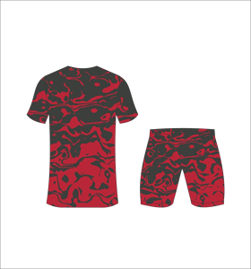 Men Red Black Camouflage Sublimated Quick Dry <b>T</b>-<b>Shirt</b> And Shorts Set Crew Neck Short Sleeve Elastic Waist Regular Fit - Product Image 1