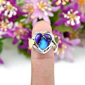 Bague en argent sterling 925 en forme de cœur turquoise huître violette, style bohème, filigrane, cadeau pour femme - Product Image 1